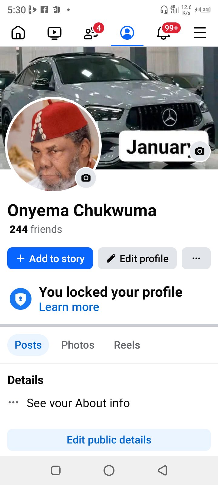 Social Media account screenshot — Onyema Chukwuma 