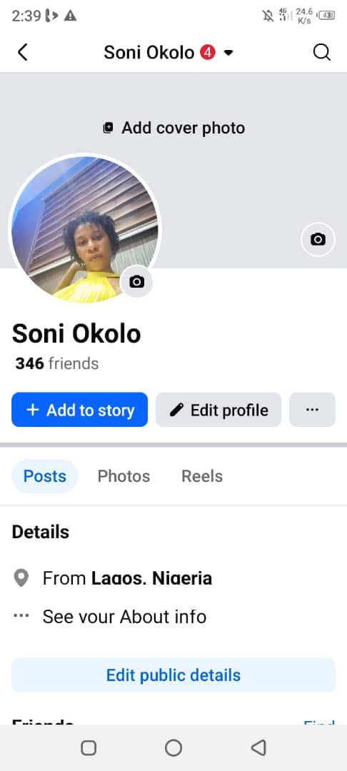 Social Media account screenshot — Soni Okolo