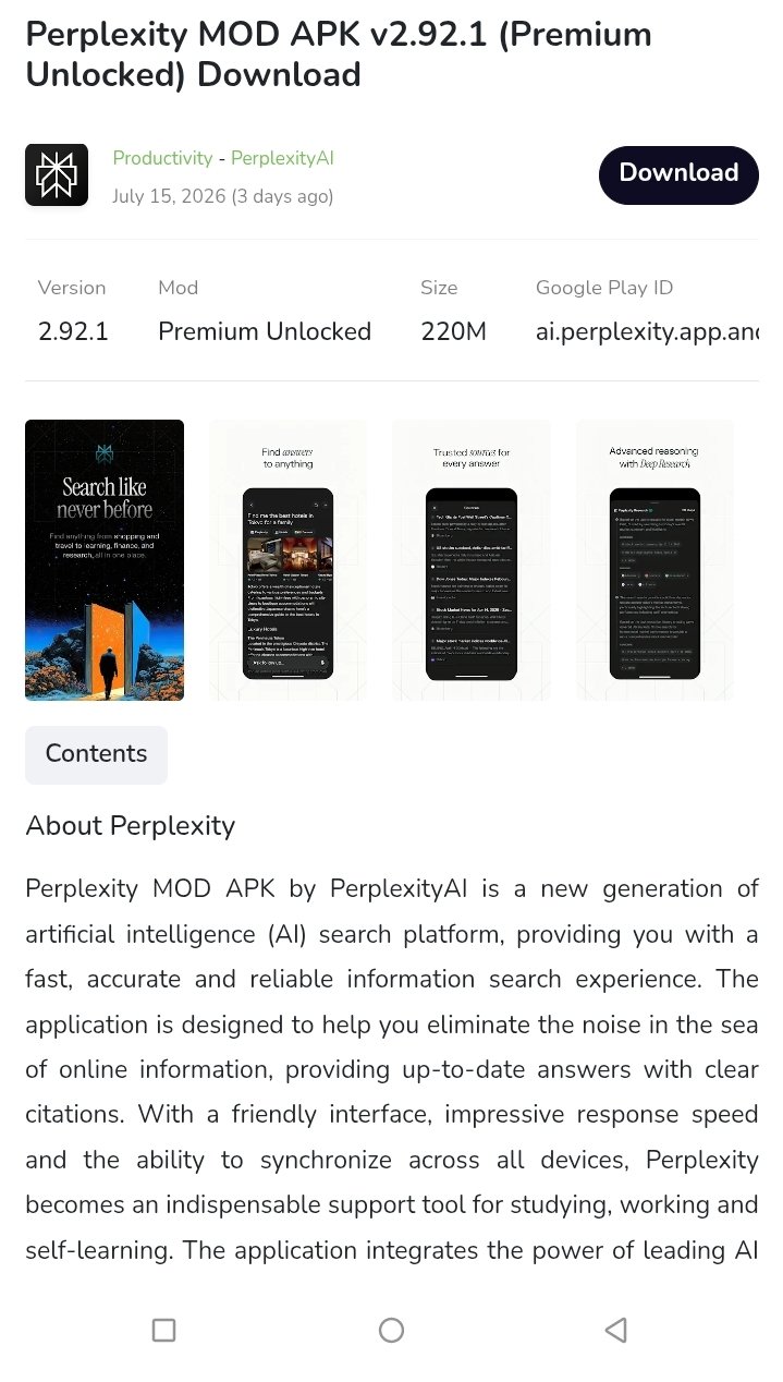 Social Media account screenshot — Perplexity MOD APK v2.92.1 (Premium Unlocked)