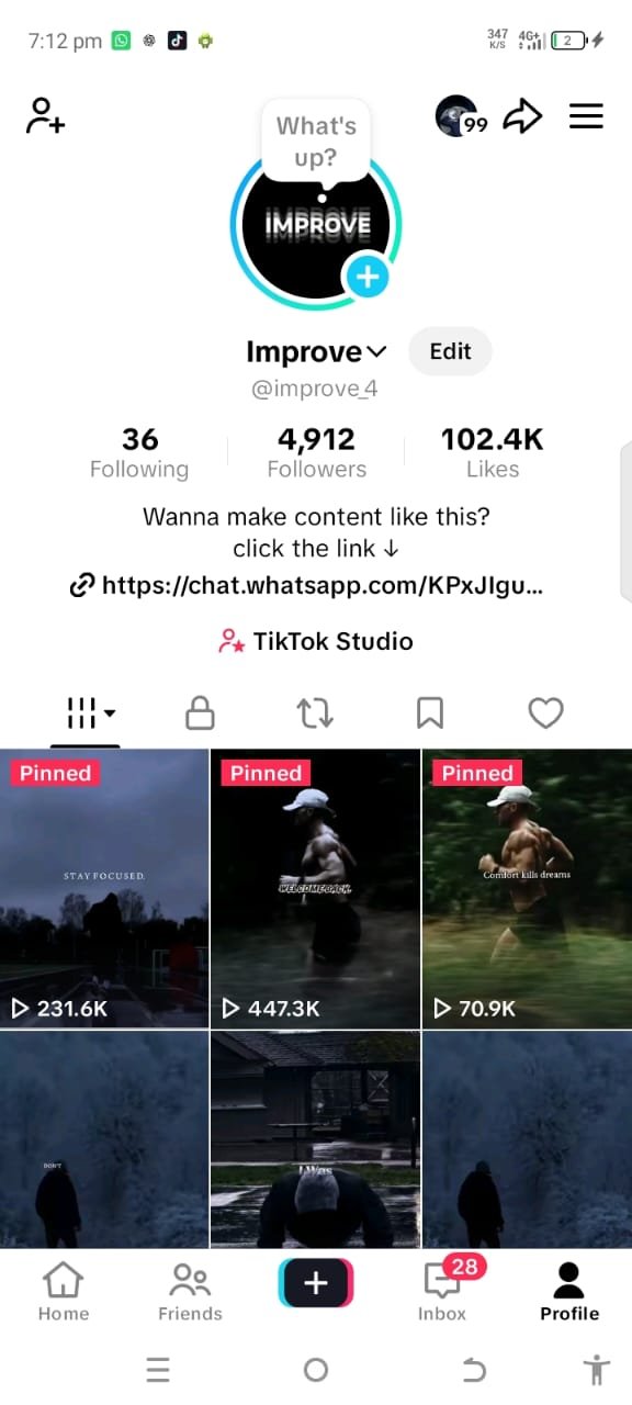 Social Media account screenshot — Improve_4 (Faceless Motivational Page)