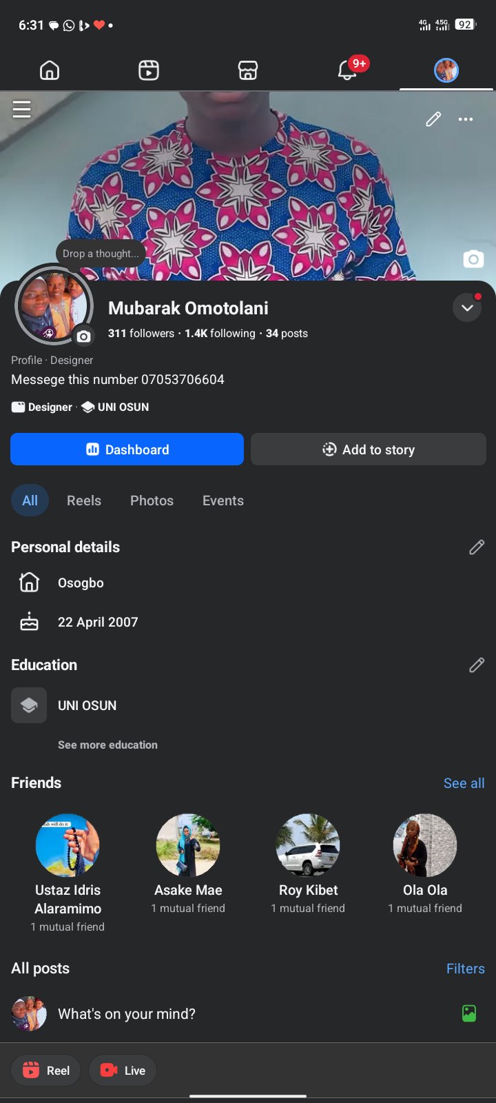 Social Media account screenshot — Facebook 