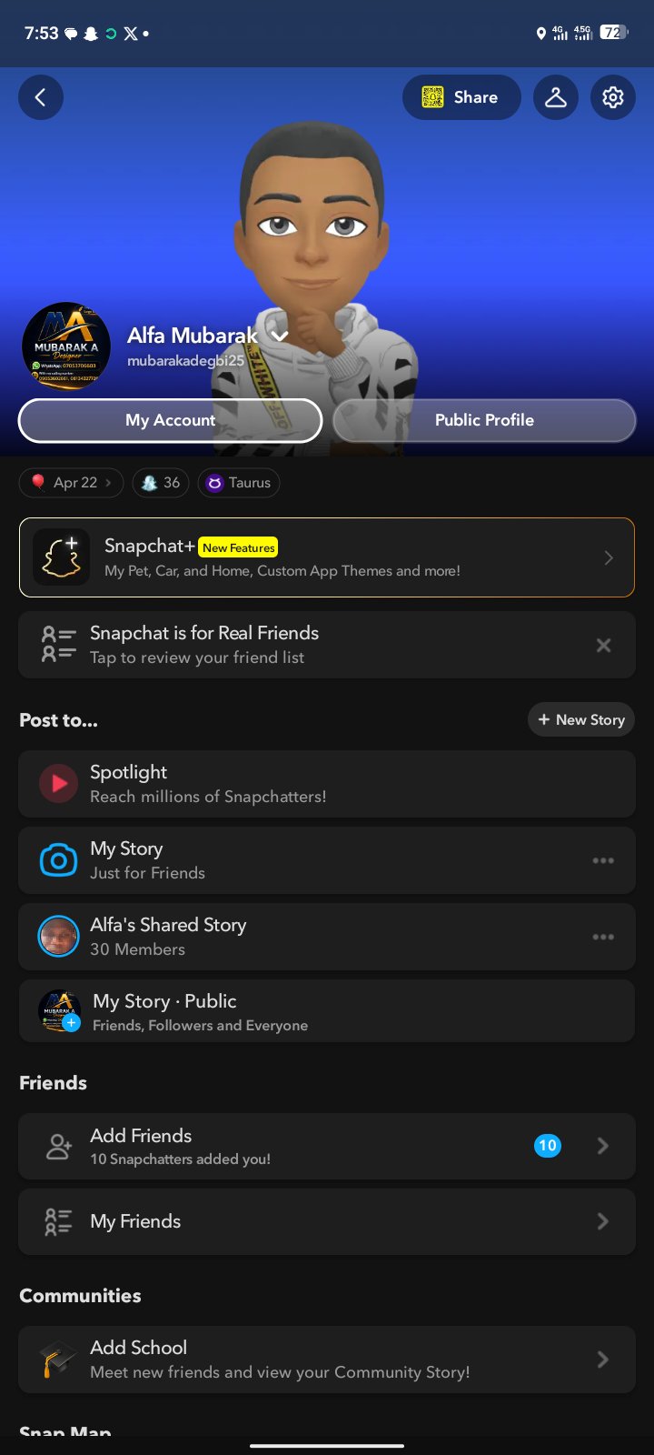 Social Media account screenshot — Snapchat 
