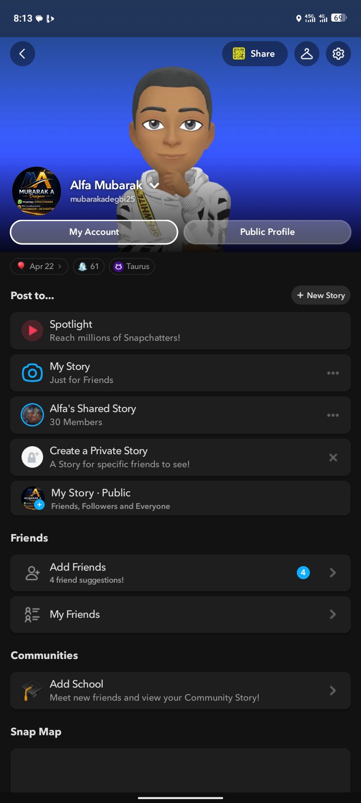 Social Media account screenshot — Snapchat 