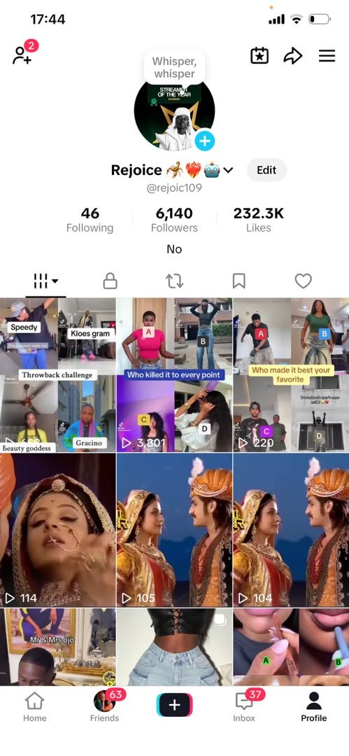 Social Media account screenshot — @rejoic109