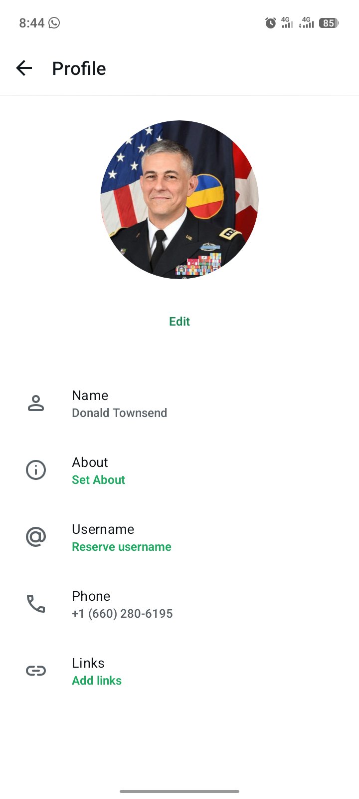 Social Media account screenshot — USA WhatsApp 