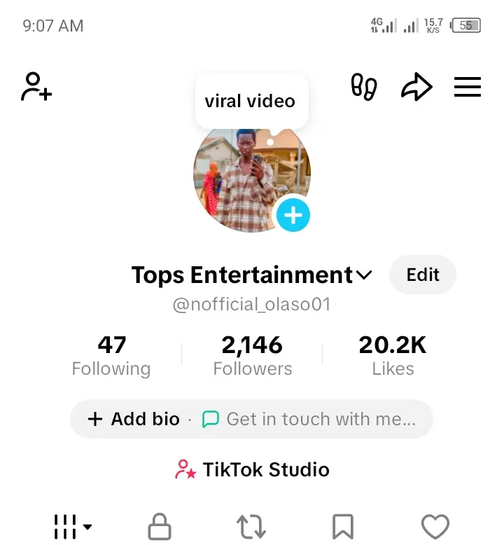 Social Media account screenshot — TikTok account with 2k followers Ready for sale