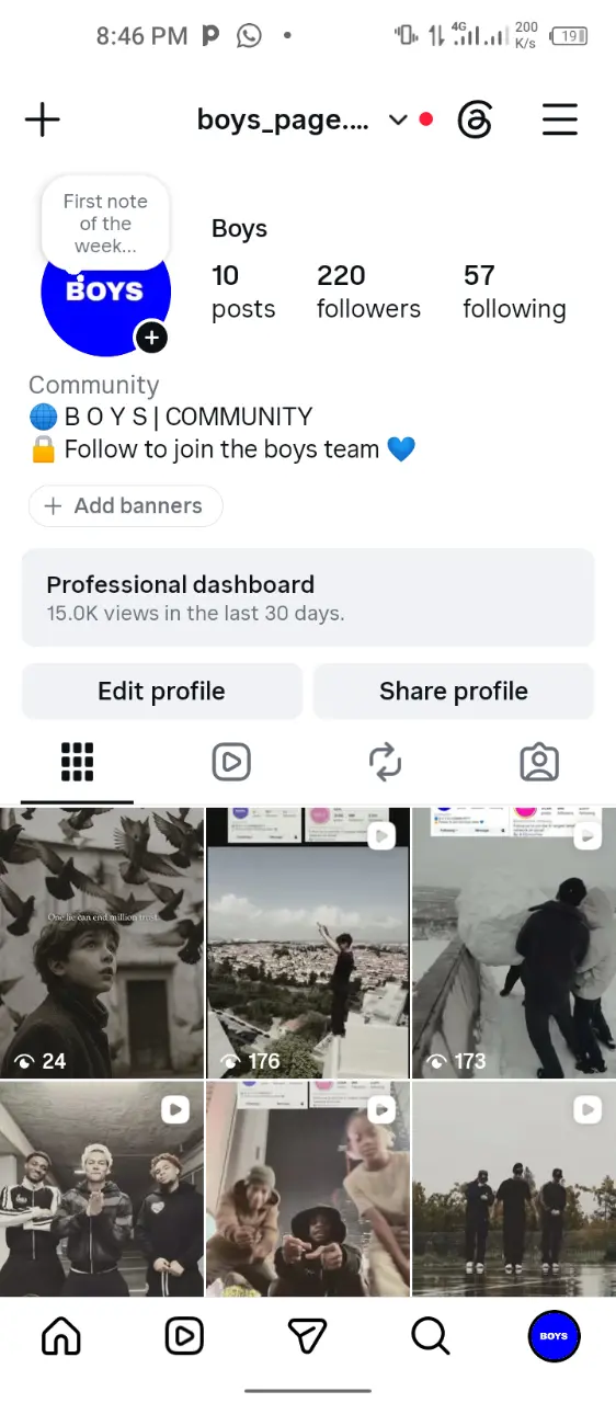 Social Media account screenshot — boys_page.100