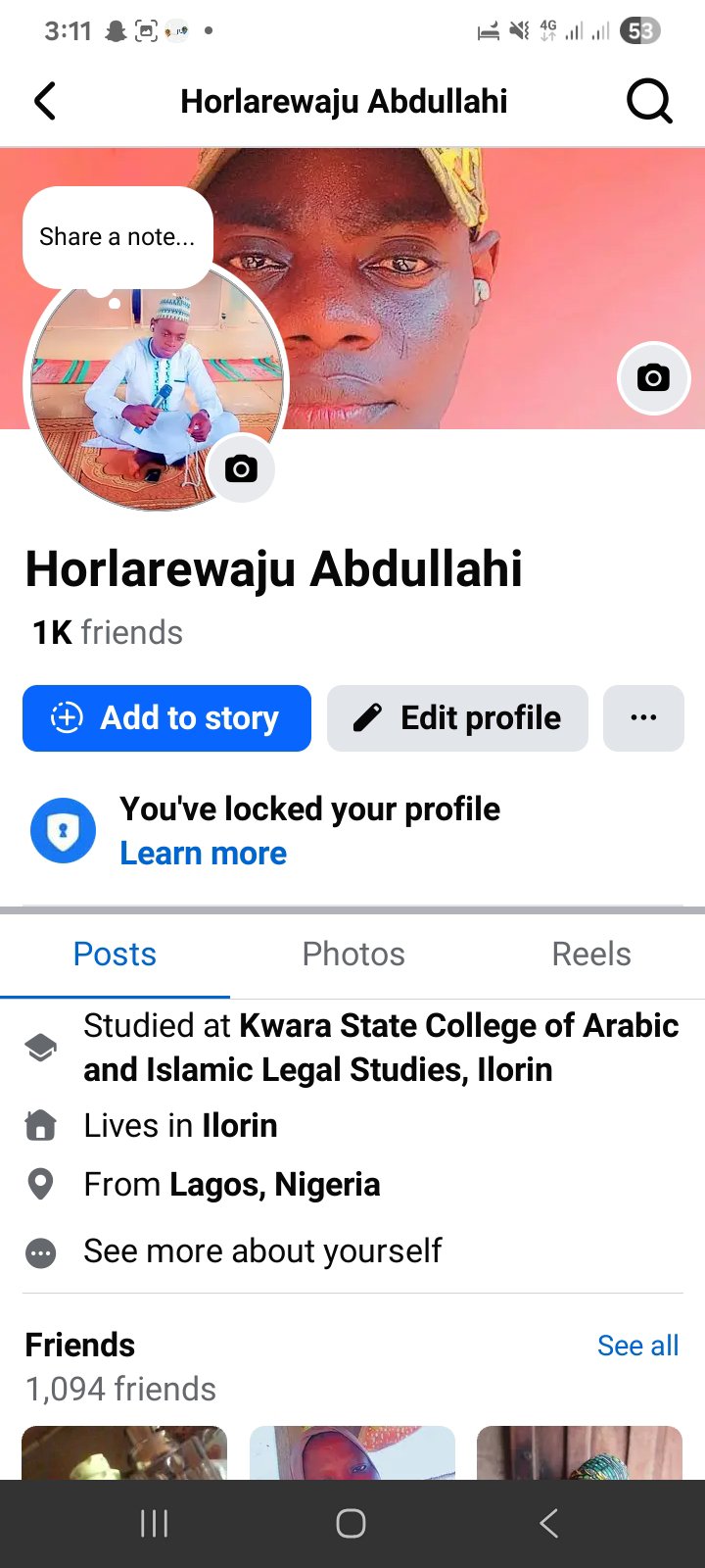 Social Media account screenshot — Horlarewaju Abdullahi 