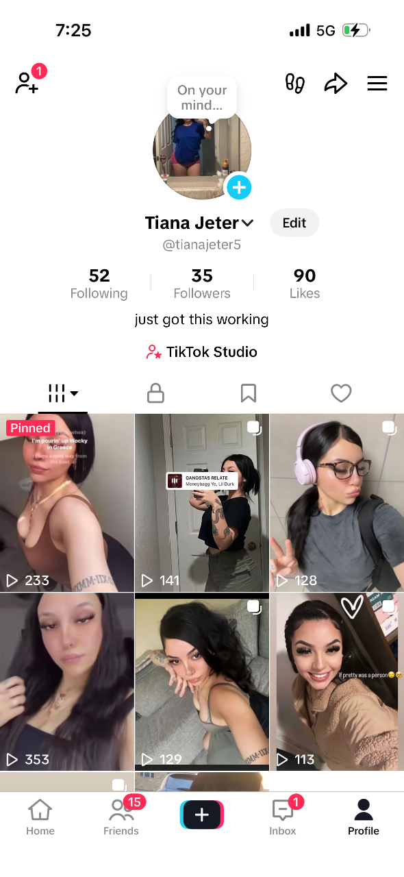 Social media account screenshot — tianajeter5/ Tiana Jeter