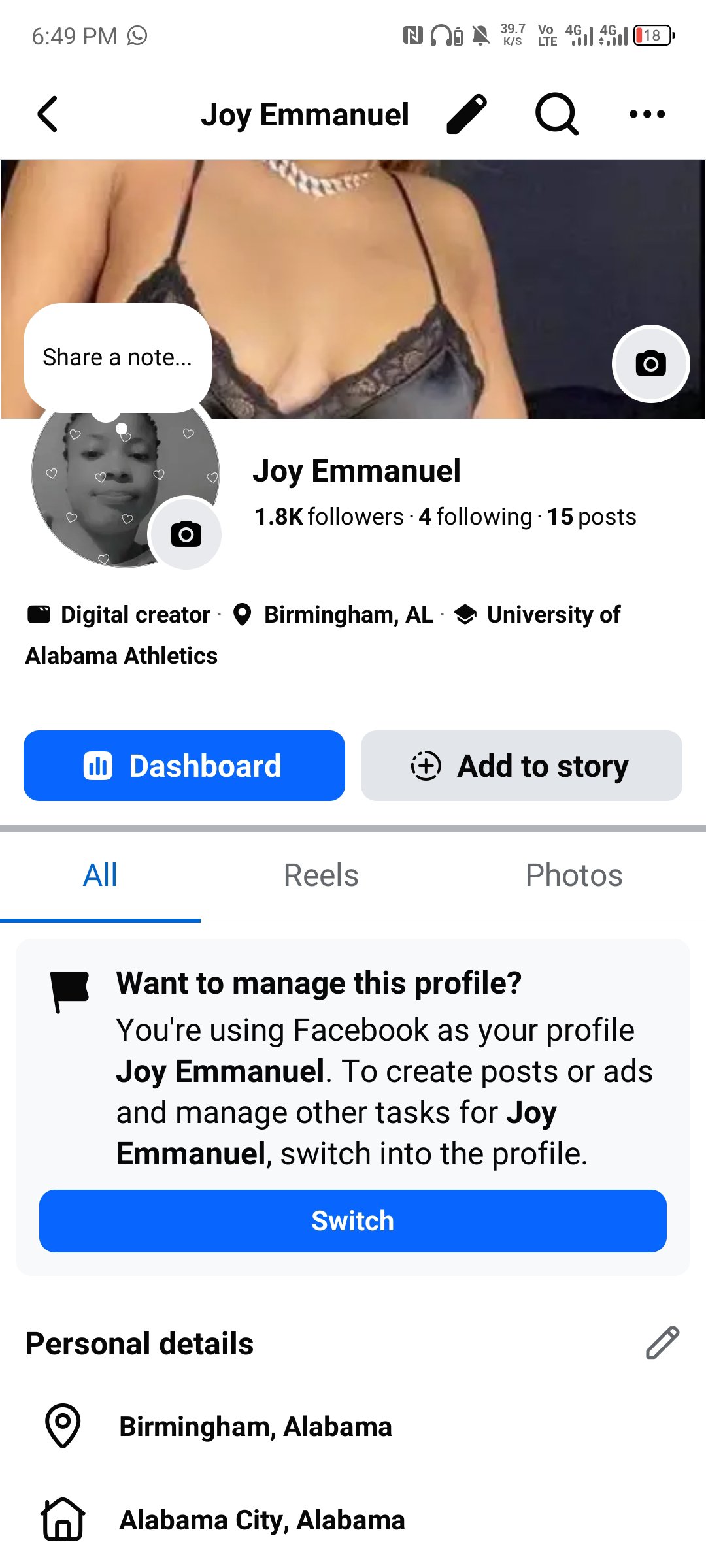 Social Media account screenshot — Joy  Emmanuel