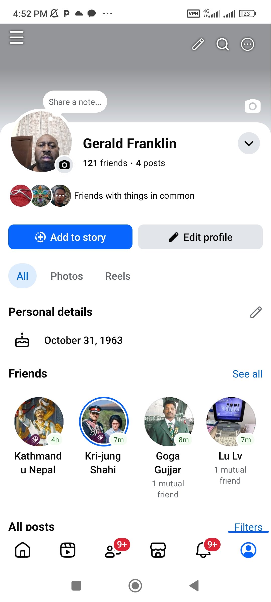 Social Media account screenshot — Facebook female dating with create page 