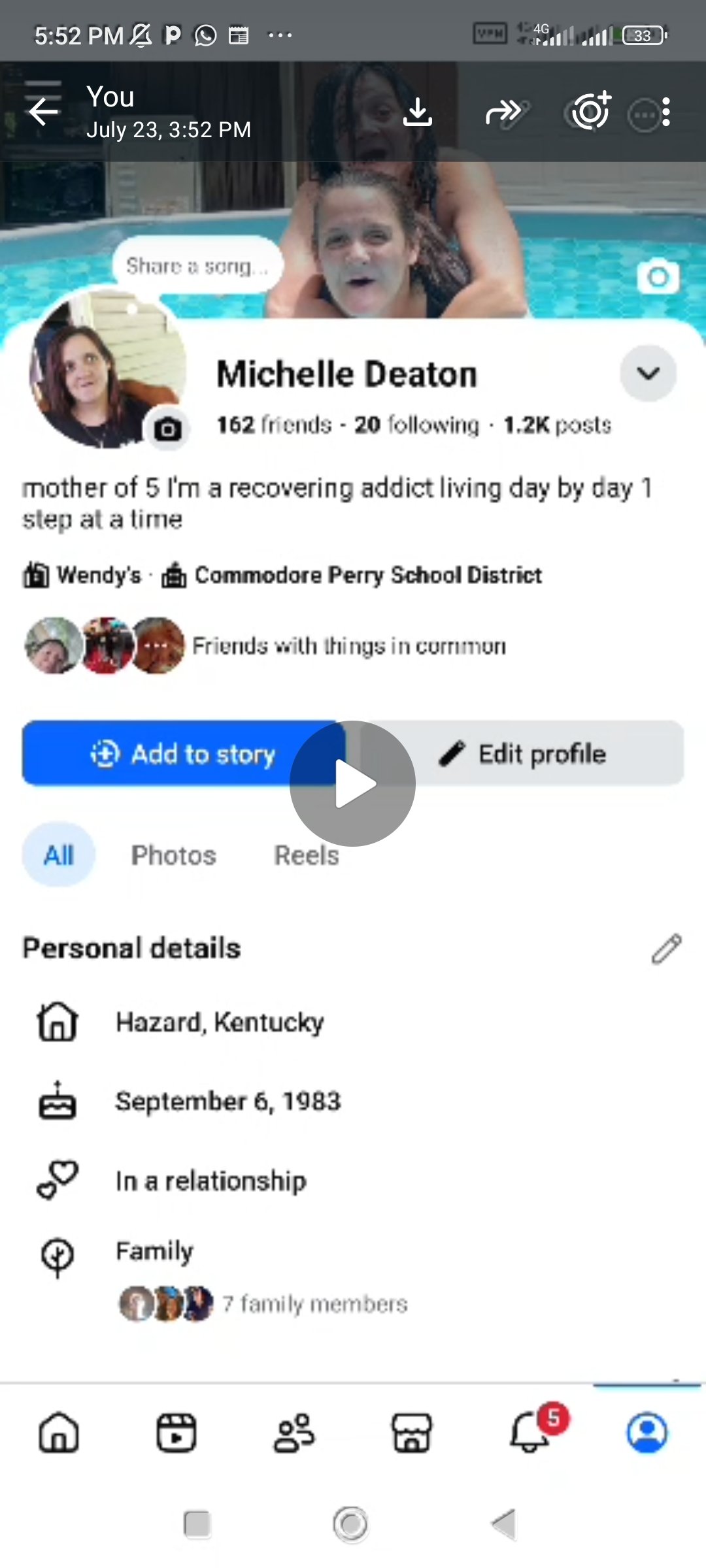Social Media account screenshot — Facebook female 