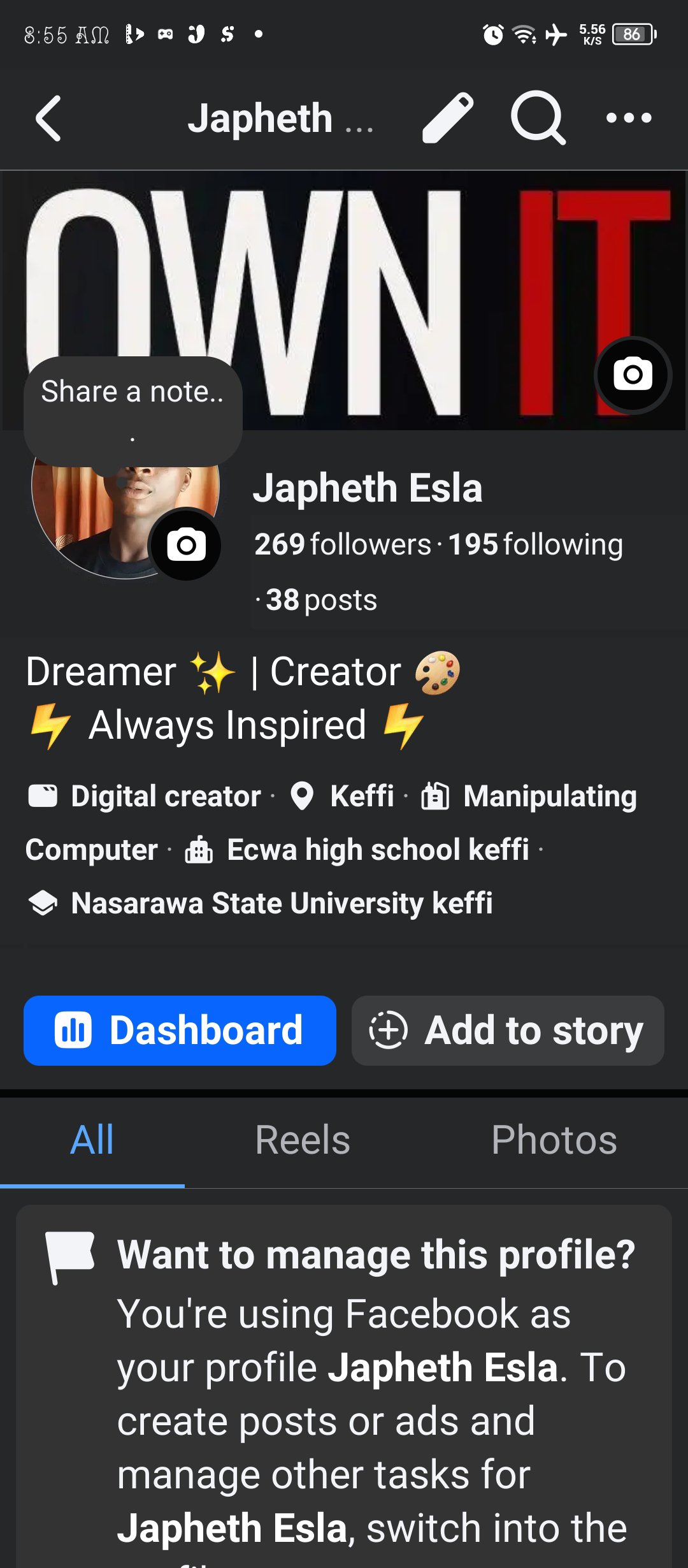 Social Media account screenshot — Japheth Esla