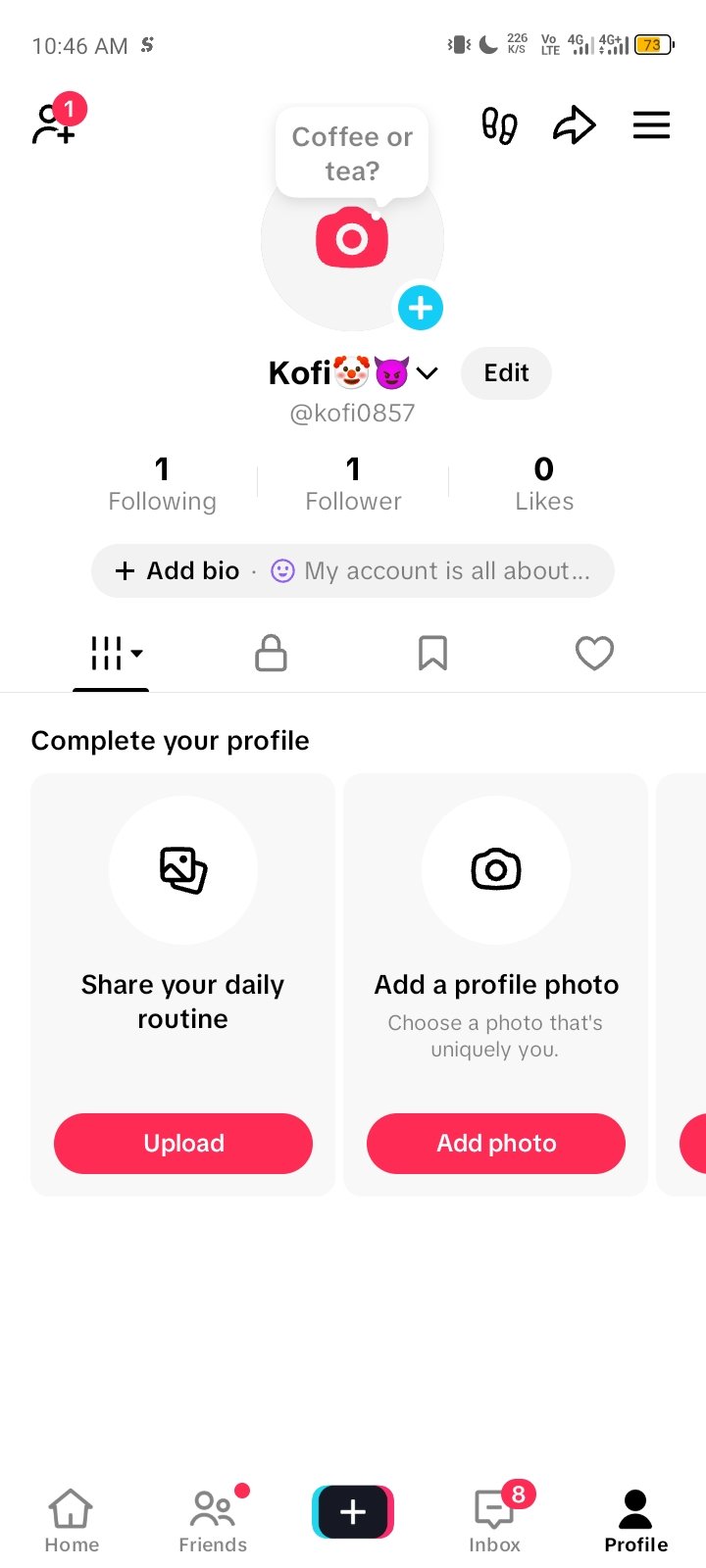 Social Media account screenshot — kofi0857