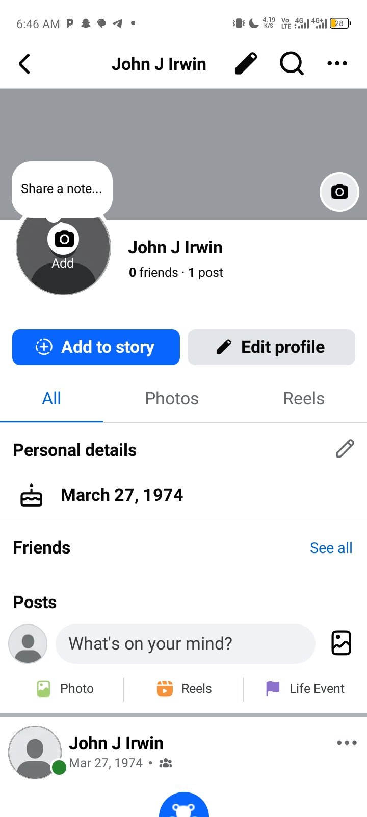 Social Media account screenshot — John 