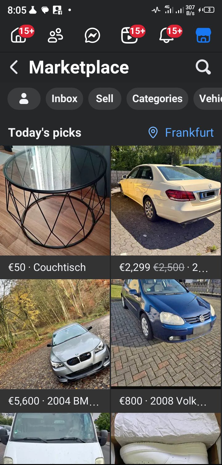 Social Media account screenshot — Facebook account  market place 